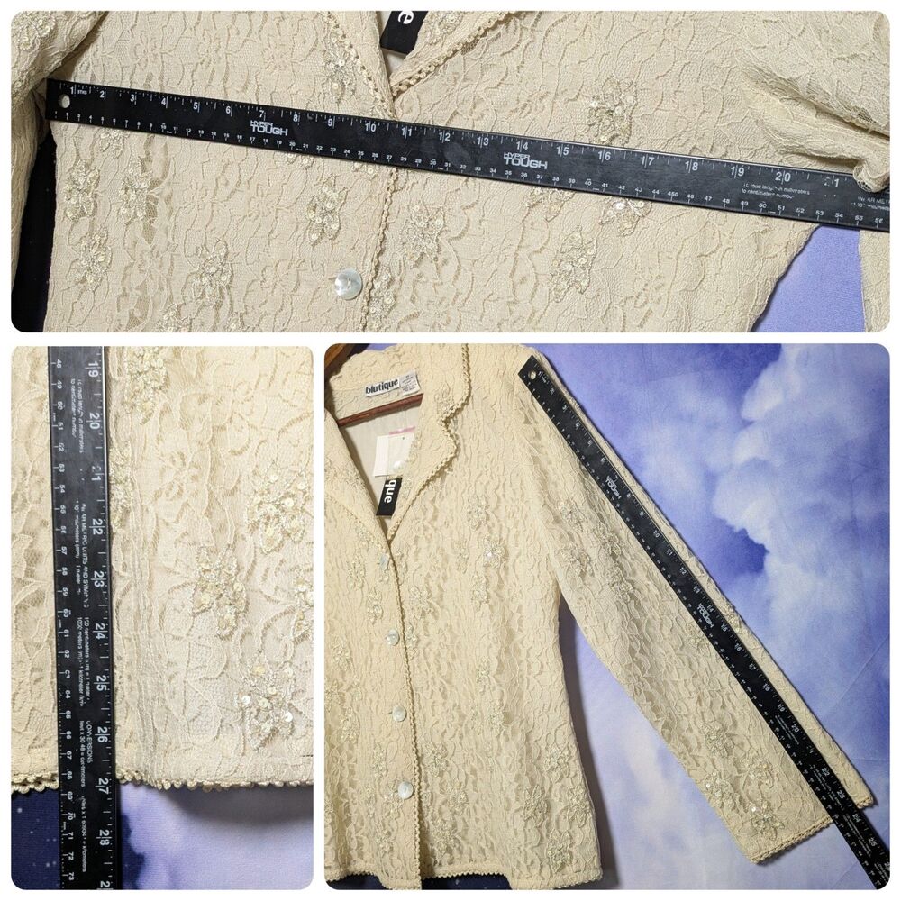 Romantic Beaded Lace Blouse Cream Cottagecore Coquette Dainty Fairycore M NWT - Picture 6 of 9